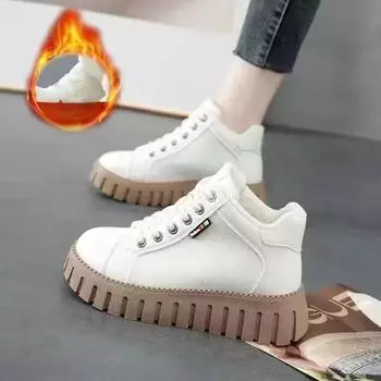Зимняя новая версия маленьких белых туфель для студентов, повседневные туфли с высоким берцем и толстой подошвой, женские мягкие туфли 36 чёрный