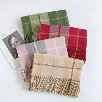 Зимняя новая высококачественная имитация кашемира с крупной сеткой, универсальная теплая толстая студенческая шаль для женщин 2024 года 185*65cm