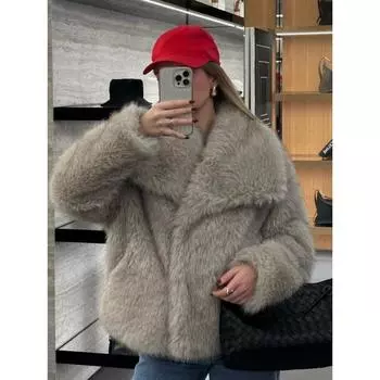 Зимняя новая женская европейская и американская мода свободное пальто с лацканами S светло-серый