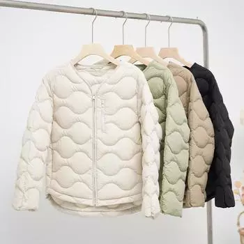 Зимняя новая женская короткая легкая портативная тонкая куртка без воротника с подкладкой большого размера легкая белая куртка на утином пуху S