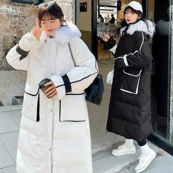 Зимняя новая женская куртка больших размеров с толстой стеганой хлопковой курткой с капюшоном, стильный цвет, длинная секция XL чёрный