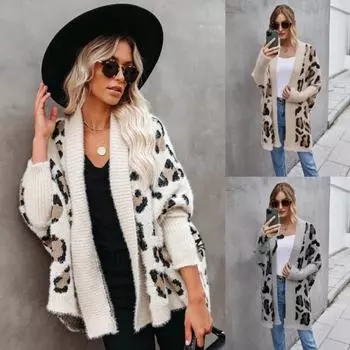 Зимняя новая женская куртка больших размеров 2024 года, модный свитер с леопардовым принтом для женщин XL белый