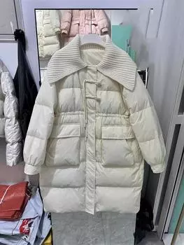 Зимняя новая женская куртка-пуховик средней и длинной длины с трикотажным воротником и тонкой декоративной талией, теплая универсальная куртка S recommends within 65 kg розовый