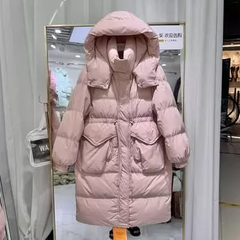 Зимняя новая женская куртка-пуховик средней и длинной длины с капюшоном утолщенная теплая белая куртка-пуховик прилив S [recommended 80--60kg] белый