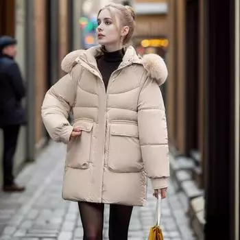 Зимняя новая женская куртка средней и длинной длины с утеплителем, утолщенная шапка, съемная куртка с хлопковой подкладкой, женская куртка с хлопковой подкладкой M