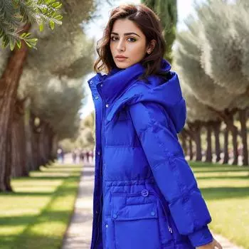Зимняя новая женская куртка средней и длинной длины из хлопка с капюшоном и талией, теплая куртка с капюшоном M синий