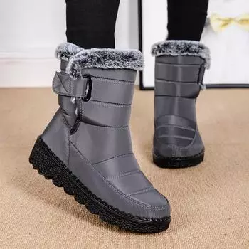 Зимняя новая женская обувь, хлопковая обувь, большой размер, высокие теплые зимние ботинки, водонепроницаемые повседневные женские ботинки на толстой подошве 2024 г. 35 серый