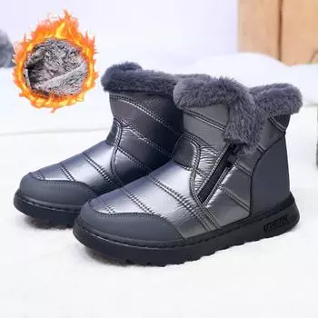 Зимняя новая женская обувь из хлопка 2024 года с толстым бархатом, водонепроницаемая и теплая обувь для мам, с высоким верхом, противоскользящая, универсальная обувь для снегоходов 36 чёрный
