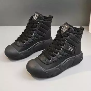 Зимняя новая женская обувь из хлопка для женщин среднего возраста, женская теплая обувь из хлопка с флисом, увеличивающая рост, женская обувь, повседневная спортивная обувь, тренд 35 чёрный