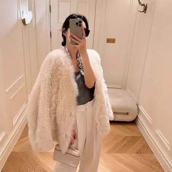 Зимняя новая женская одежда свободная молодая маленькая универсальная и тонкая темпераментная верхняя часть меховая овечья шерсть пальто женское S (recommended 80-55kg)