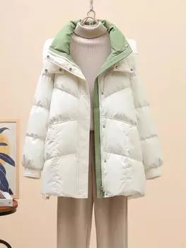 Зимняя новая женская пуховая куртка средней и длинной длины в иностранном стиле, белая утолщенная модная брендовая утепленная куртка S (80-60kg can be worn)