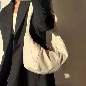 Зимняя новая женская сумка большой емкости повседневная нейлоновая сумка через плечо сумка для пельменей высококачественные однотонные сумки через плечо сумки-тоут 28x19x21cm белый