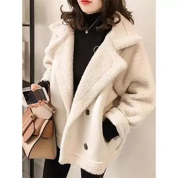 Зимняя новая женская свободная куртка из овечьей шерсти с большим лацканом S