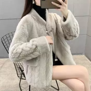 Зимняя новая золотая норковая шуба женская утолщенная имитация норки шуба цельная норковая мода S