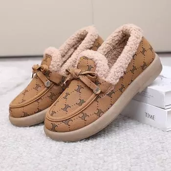 Зимняя новинка 2024 года, Пекин, женские хлопковые туфли, бархатные, утолщенные, нескользящие, теплые, для мам, корейская версия, модные хлопковые туфли Doudou 35 чёрный