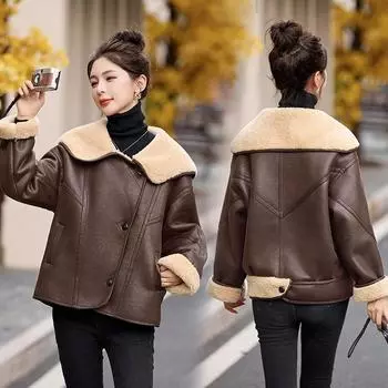Зимняя новинка 2024 года, женская мода, удобная, теплая, темпераментная, элегантная, атмосфера, плюшевая, сращивающаяся, меховая куртка M темный кофе