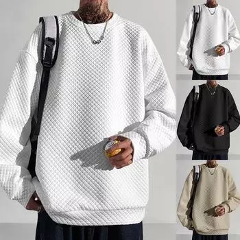 Зимняя новинка, американский ретро-свитер в ромбовидную клетку, рубашка-пуловер с круглым вырезом, мужской повседневный свитер S белый