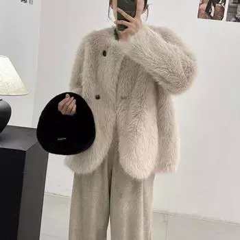 Зимняя новинка имитация тосканского меха интегрированное женское пальто из экологического меха тока шуба темперамент S абрикосовый