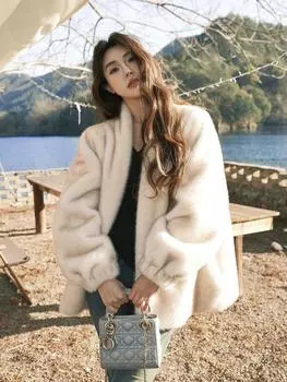 Зимняя новинка из экологически чистого меха, мягкая вощеная, приятная для кожи норковая шуба, искусственный мех, средняя и длинная шуба для женщин S