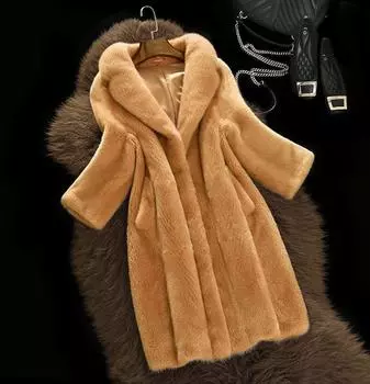 Зимняя новинка из искусственного меха кролика Рекс, бархатная куртка для женщин, лацкан костюма, корейская версия, пальто средней и длинной длины, искусственный норковый бархат S верблюд