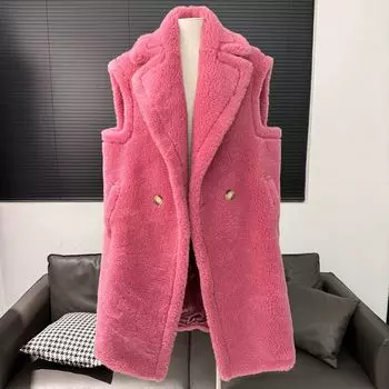 Зимняя новинка M семейный жилет пальто женское длинное Тедди альпака волос силуэт меховое пальто женское One size розы красного