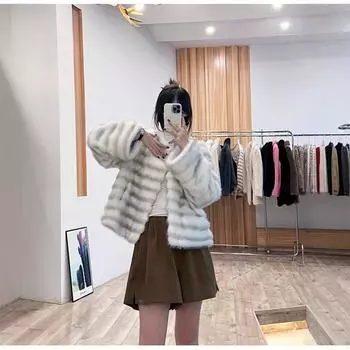 Зимняя новинка высокого класса в иностранном стиле, жареная уличная имитация норковой шерсти с квадратным воротником, экологически чистая меховая шуба из шиншиллы для женщин average size (90-125)