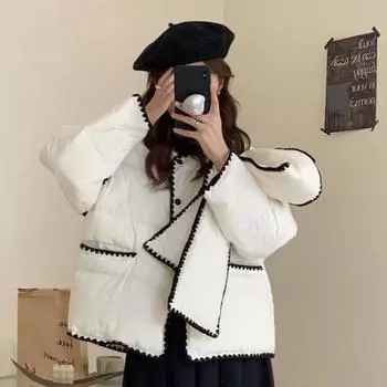 Зимняя новинка Xiaoxiangfeng шарф-пуховик женский белый утиный пух утолщенный маленький короткий пальто S size 90-60kg белый