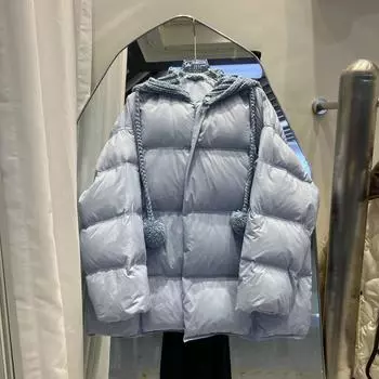 Зимняя новогодняя красная куртка-пуховик 2024 года, средняя и длинная, с белой утиной пуховой пуховой съемной шерстяной шапкой, утолщенная куртка Tide average size розовый