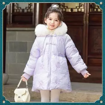 Зимняя новогодняя одежда для девочек Новогодняя одежда Новогодняя утолщенная хлопковая одежда Зимняя детская одежда Тан Хлопковая одежда 100