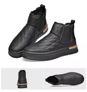 Зимняя обувь 2024 года для мужчин, ботильоны из натуральной кожи, высокие кожаные повседневные туфли, мужские уличные теплые плюшевые зимние ботинки 38 чёрный