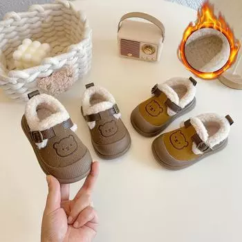 Зимняя обувь 2024 года из хлопка и плюша для малышей с нескользящей мягкой подошвой для использования в помещении и на улице 16-20 size, 5 pairs starting жёлтый