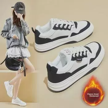 Зимняя обувь 2024 года Plus Velvet White на толстой подошве — новый корейский стиль для женщин 37