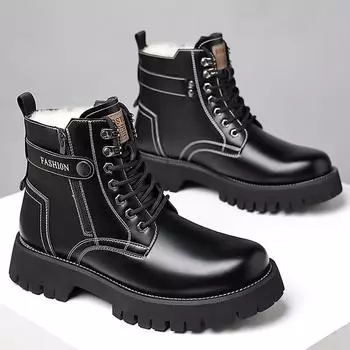 Зимняя обувь 2025 Мужские сноубутсы Теплые плюшевые Модный бренд Мужские ботильоны Чисто черные Нескользящая толстая подошва 39