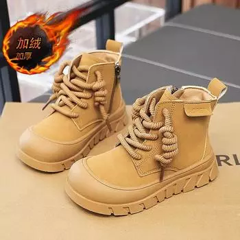 Зимняя обувь для девочек, ботильоны с теплым мехом, детская обувь для малышей, для мальчиков, маленькие размеры, для студентов, уличные желтые ботинки EU:33 чёрный