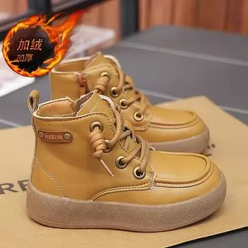 Зимняя обувь для мальчиков, ботильоны, теплые меховые детские туфли для кроватки, маленькие размеры, для студентов и девочек, желтые ботинки для улицы EU:33 чёрный