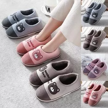 Зимняя обувь для мужчин, теплые домашние тапочки из плюша, домашняя обувь на толстой подошве, тапочки с рисунком медведя из мультфильма, женская повседневная нескользящая обувь 36-37 серый