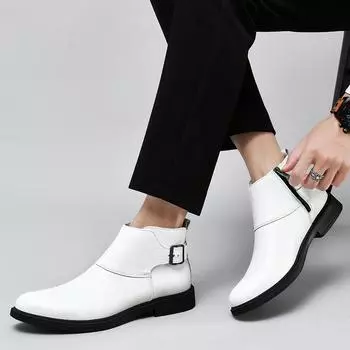 Зимняя обувь для мужчин, теплые плюшевые ботинки, элегантные мужские ботинки челси из натуральной кожи, повседневная модная обувь с боковой молнией в деловом стиле 37 чёрный