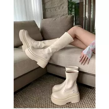 Зимняя обувь для женщин Панк-ботинки Модные туфли на танкетке с каблуком Элегантные короткие женские ботинки на высоком каблуке Готические туфли 35