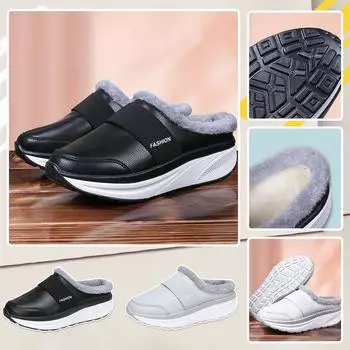 Зимняя обувь для женщин, теплые домашние кашемировые тапочки с толстой подошвой и противоскользящим покрытием 40 чёрный