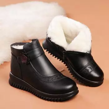 Зимняя обувь из хлопка для женщин среднего и пожилого возраста. Короткие ботинки из натуральной кожи для мам. Теплая нескользящая обувь на флисовой подкладке для бабушек. 35