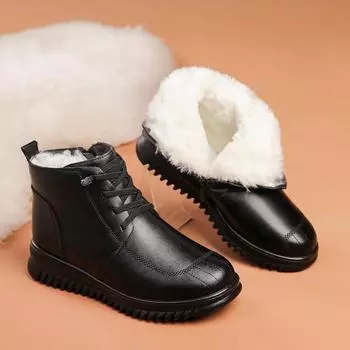 Зимняя обувь из натуральной кожи и хлопка для женщин среднего и пожилого возраста. Теплые нескользящие ботинки на молнии для мам с флисовой подкладкой. 35