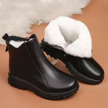 Зимняя обувь из натуральной кожи и хлопка для женщин среднего и пожилого возраста. Теплые нескользящие короткие ботинки на молнии для мам с флисовой подкладкой. 35
