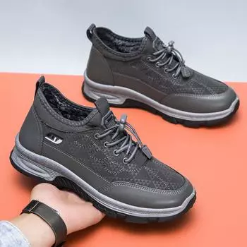 Зимняя обувь из старой пекинской ткани, мужская хлопковая обувь, утолщенная, теплая, для мужчин среднего и пожилого возраста, спортивная, водонепроницаемая, с толстой подошвой, нескользящая, для пожилых людей 39 чёрный