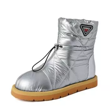 Зимняя обувь Krazing Pot на пуху из ткани, зимние ботинки на платформе с круглым носком, женские повседневные теплые ботильоны без шнуровки серебристого цвета 34 чёрный
