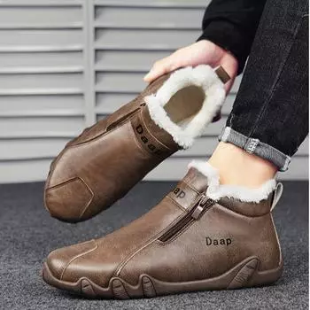 Зимняя обувь Мужские зимние ботинки Толстые меховые нескользящие кроссовки Мужские ботильоны Легкая теплая обувь для ходьбы на открытом воздухе 39 чёрный