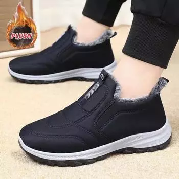 Зимняя обувь Мужские зимние ботинки Толстые меховые нескользящие кроссовки Мужские хлопковые ботильоны Легкие теплые походные ботинки для ходьбы 39 чёрный