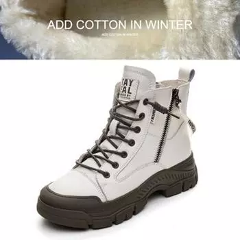 Зимняя обувь Натуральная кожа Модные ботинки для женщин Толстая подошва Теплый плюш Женские ботильоны Коровья кожа Бренд Женские боты 5.5