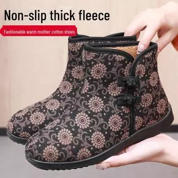 Зимняя обувь Old Beijing Cotton Shoes для пожилых женщин 2024 года, а также теплые нескользящие туфли для мам с бархатной подкладкой 37