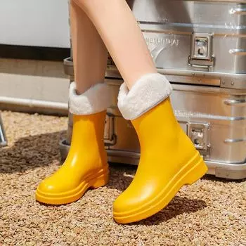 Зимняя обувь, резиновые сапоги, женские, водонепроницаемые, до середины голени, теплые, резиновые сапоги, женские, удобные, утепленные, галоши, садовая, водонепроницаемая обувь 36