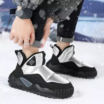 Зимняя обувь с высоким верхом, сохраняющая тепло, хорошего качества, водонепроницаемая верхняя часть, плюшевая обувь, нескользящие хлопковые зимние ботинки, обувь унисекс 39 чёрный